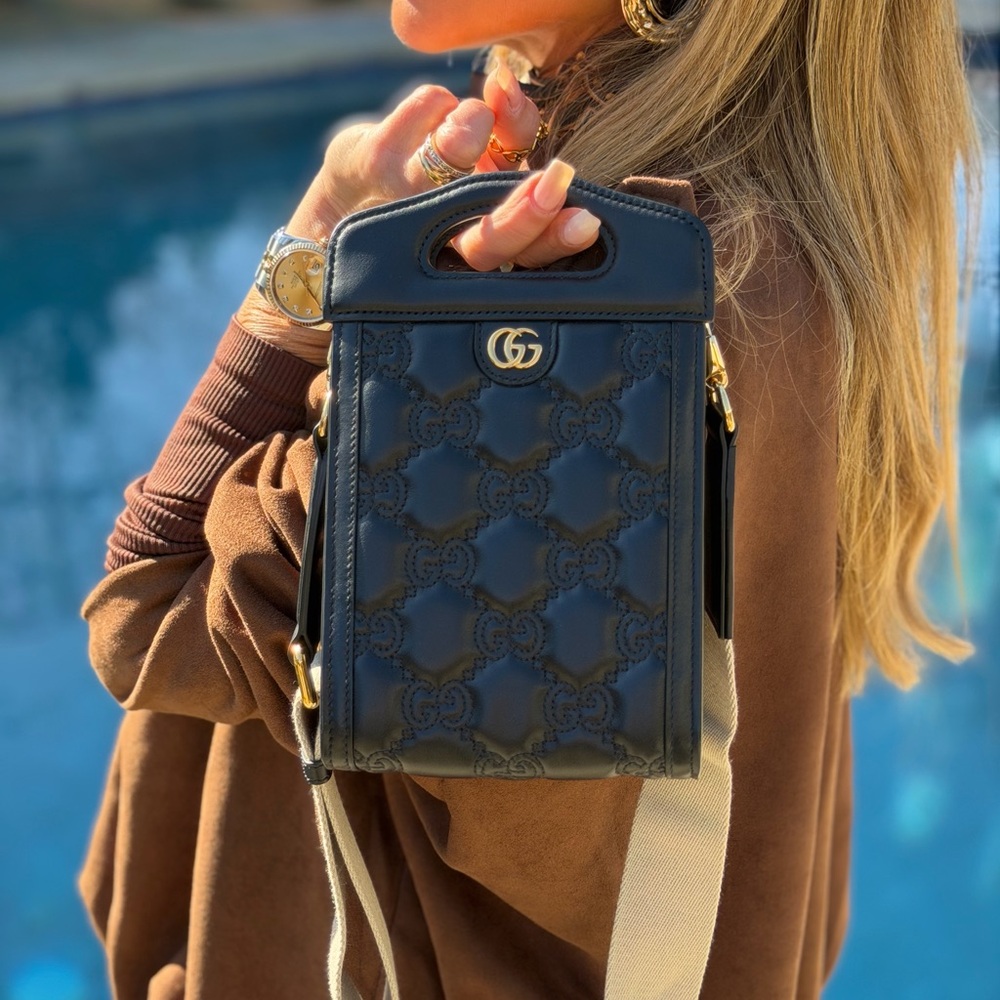 Gucci Black Leather Microguccisima Double G GG Matelasse Mini crossbody